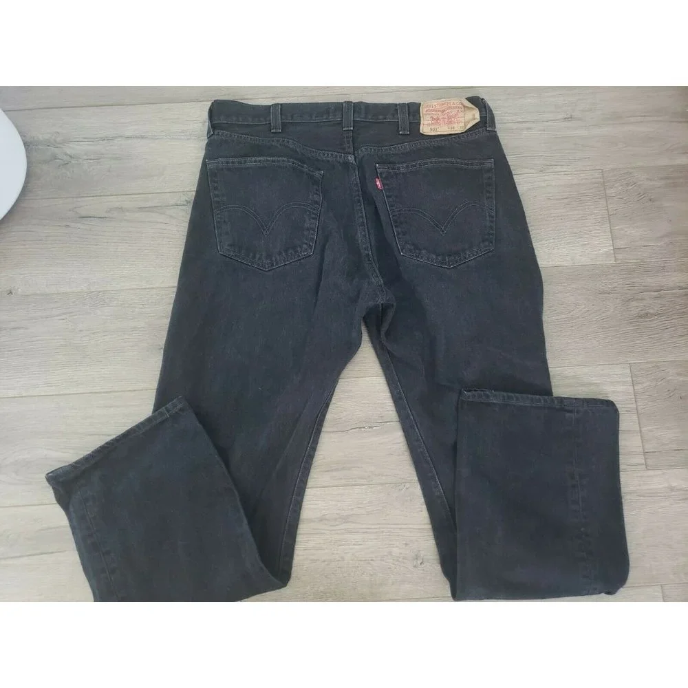 Levis 501 Button Fly Mens Jeans 38×32 Black Denim - Picture 2 of 5